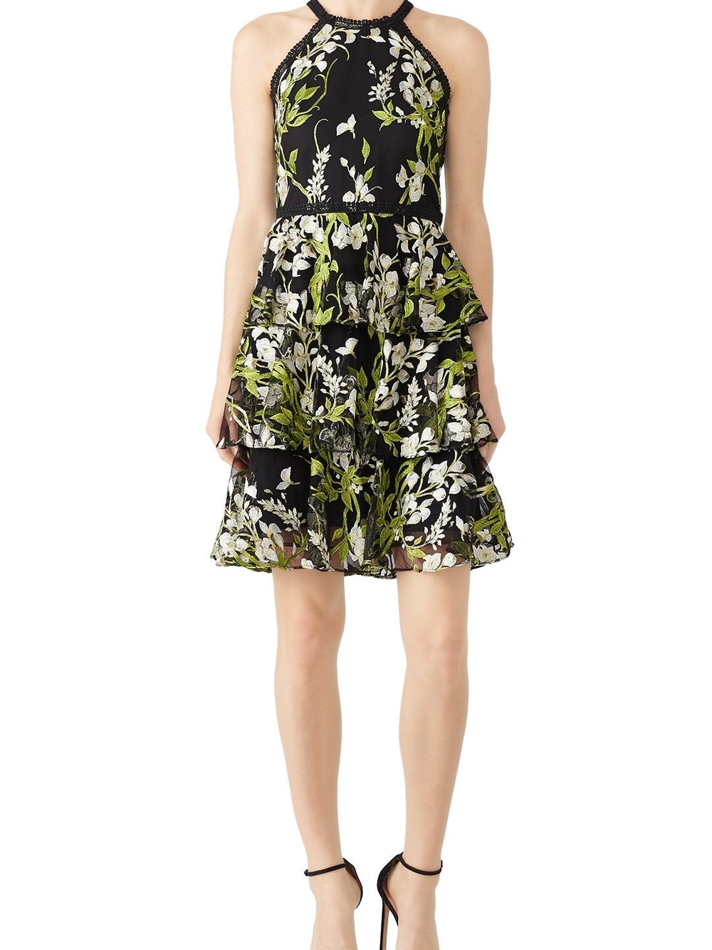 Marchesa Notte Black Floral Tiered Dress - Picture 4 of 4